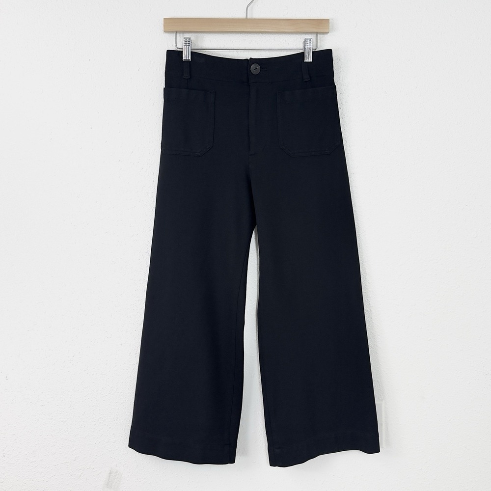 Maeve Anthropologie The Colette Black Cotton Blend Wide Leg Cropped Pants 28